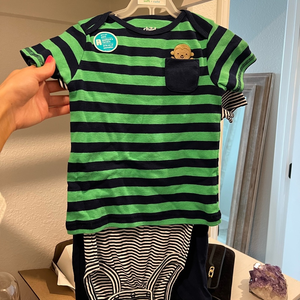 Carter's Green and Navy Striped Toddler Outfit